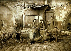 Group of Russian Soldiers in the Ruins, Reims, Marne, France, 1917 by Fernand Cuville
